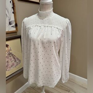 Like New! WHITE HOUSE BLACK MARKET Smocked Chiffon Metallic Blouse